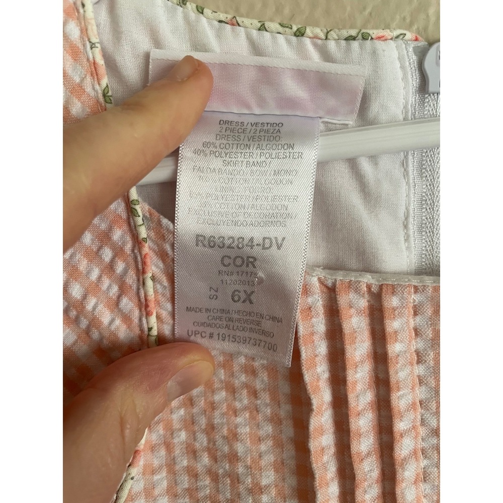 Bonnie Jean Girls Pink Gingham Seersucker Floral Bow Dress 6X Preppy Cottage - Picture 5 of 7